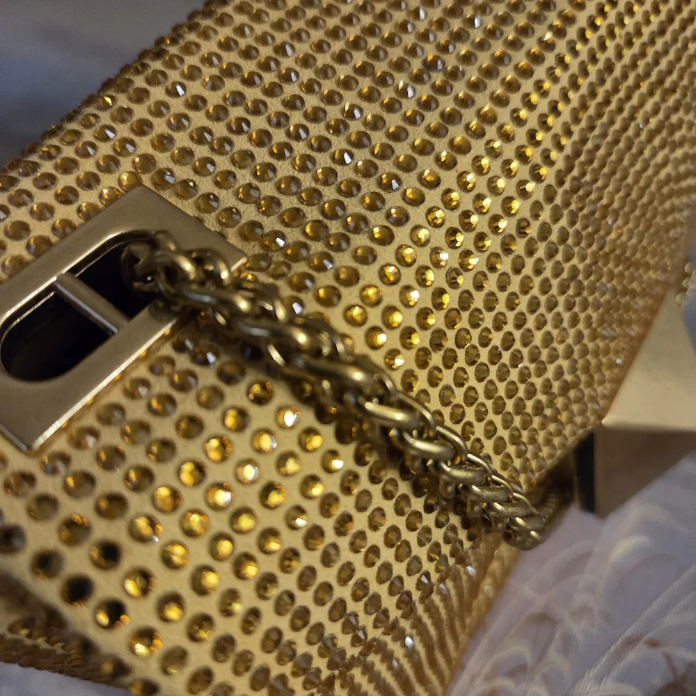 Gold Evening Crossbody Bag with Chain Strap - Picture 4 of 16